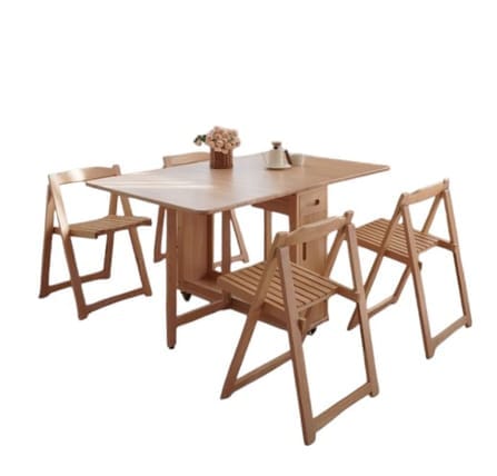 ชุดโต๊ะทานข้าวไม้ยางพาราแท้ 4 ที่นั่งพับเก็บได้ MAAI DESIGN  รุ่น BUTTERFLY TABLE SET สีบีช_0